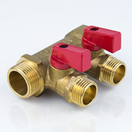 Коллектор 3/4" ВН на 2 вых. 1/2" Н с шаровыми кранами (9026-01), Aquasfera