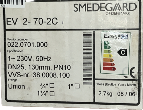 Насос циркуляционный EV 2-70-2С DN25 1~230V 180 мм (022.0701.000), Smedegaard фото 4
